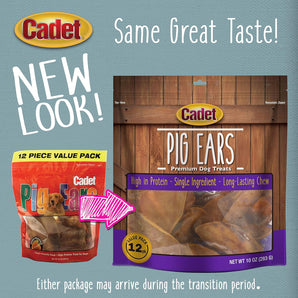Cadet Natural Pig Ears for Dogs 12 Pack 100% Pork Oven Roasted Dental Chews