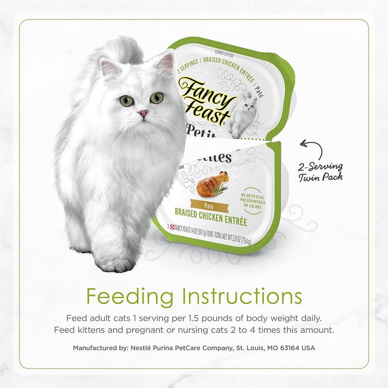 Purina Fancy Feast Petites Cat Food Pate, Braised Chicken, 12CT 24 Servings Box