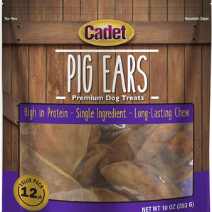 Cadet Natural Pig Ears for Dogs 100% Pork Oven Roasted Dental Chews 12 Pack