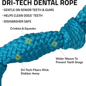 Playology Dri-Tech Rope Dog Toy for Senior Dogs Peanut Butter Scent Medium