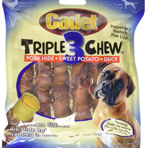Cadet Triple Chew Duck & Sweet Potato Stuffed Pork Hide Rolls Dog Treats 6 Pack