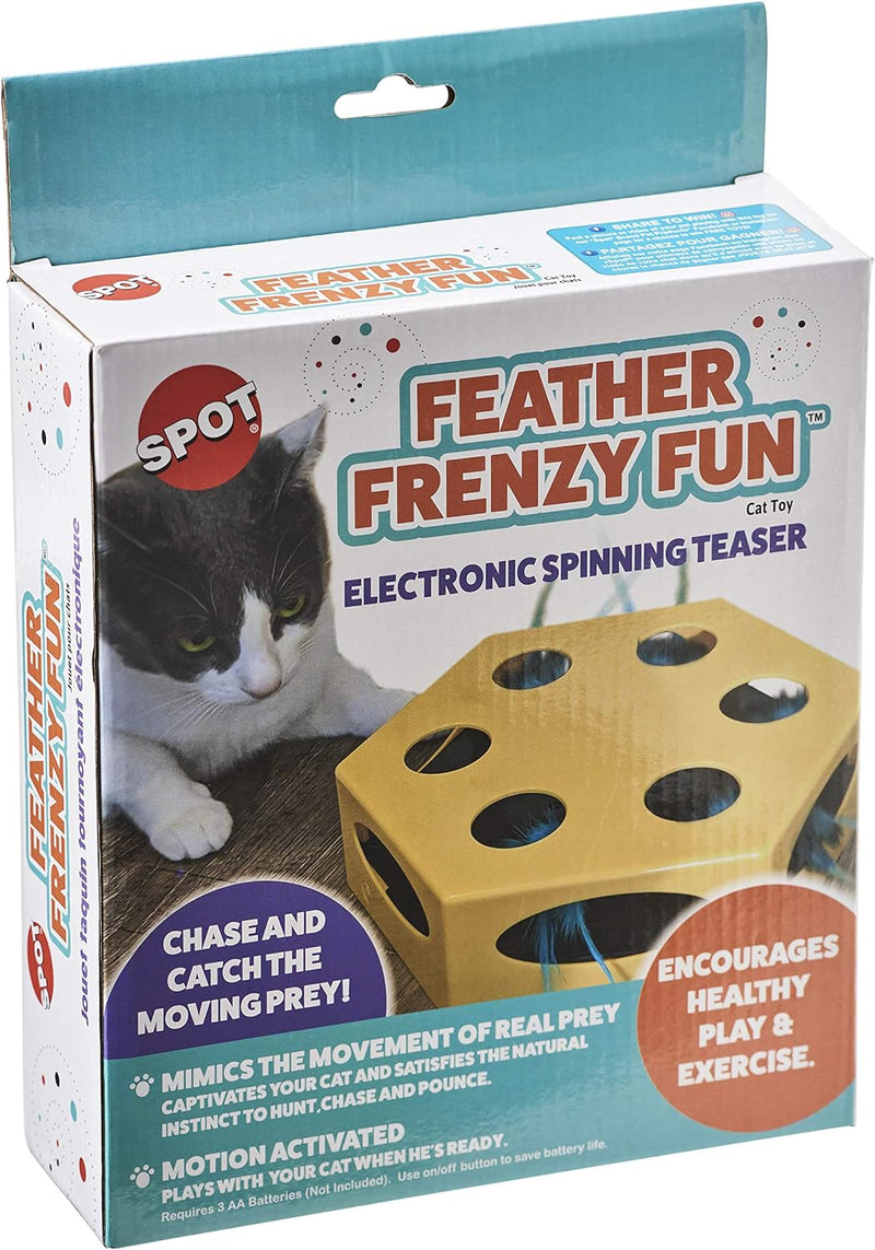 Spot Feather Frenzy Fun Electronic Spinning Teaser Cat Toy, Yellow