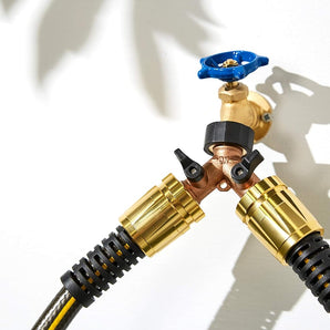 Orbit Brass Garden Hose Y Connector with Shut-Off Dual-Outlet Faucet Watering