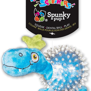 Spunky Pup Lil Dinosaur Spikey Ball Dog Toy Squeaky Plush for Small Dogs