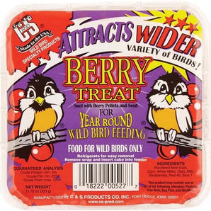 C&S Berry Suet Treat Bird Cake 11.75 oz & Large Suet Basket Feeder Combo