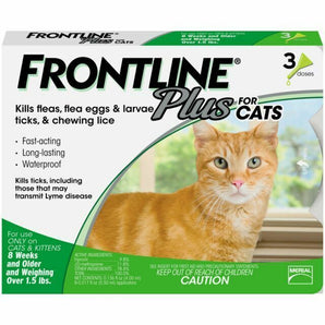 Frontline Plus for Cats 3 Pack Flea Tick Treatment Kills Eggs & Larvae