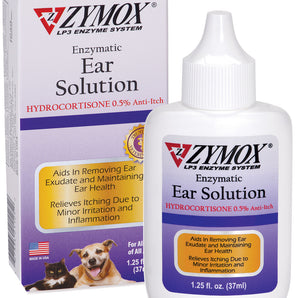 Zymox Ear Solution 0.5% Hydrocortisone Dogs Cats Infection 1.25oz