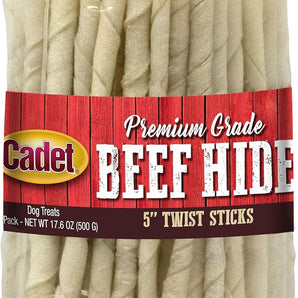Cadet Beef Hide Rawhide Twists 5-Inch Dog Chews 100 Count Long Lasting