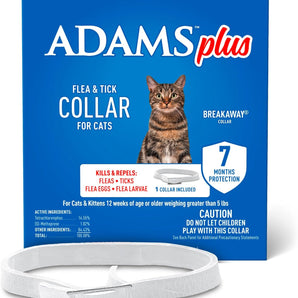 Adams Plus Flea & Tick Collar for Cats Water-Resistant Up to 7 Months Protection 2PCK