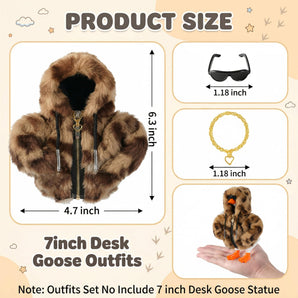 7inch Desk Goose Outfits, Desktop Goose Clothes With 1 Sunglasses & 1 Necklaces, Plush Hoodie Set For Magnetic Goose Statue