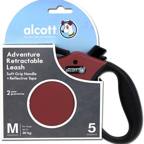 Alcott Adventure Retractable Reflective Belt Leash for Dogs, 16' Long, MD Red