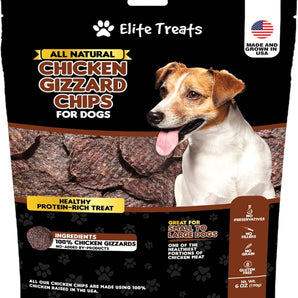 Elite Treats Chicken Gizzard Chips Dog Treats USA Made Perfect Training Treats 6 oz. Bag