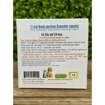 All Wormer Oral Broad Spectrum Dewormer Cat and SM Dogs 12 Caps Advanced Pharmaceutical Solution