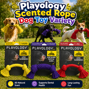 Playology Scented Rope Dog Toy Variety Pork Beef Chicken Interactive Fun 3-Pack