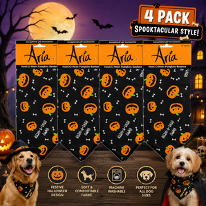 Aria Halloween Dog Bandana Pumpkin Bone Howl-O-Ween Pet Accessory 4-Pack