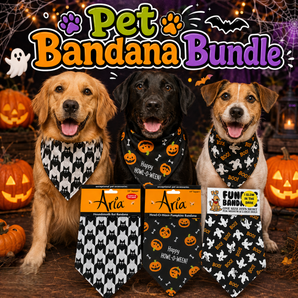 Halloween Dog Bandana Variety Pumpkin Bat BOO Pet Costume Accessories 3-Pack
