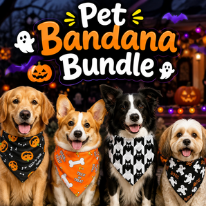 Halloween Dog Bandana Variety Pumpkin Bat BOO Trick or Treat Pet Accessories 4-Pack