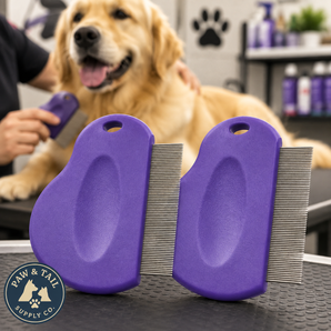 Master Grooming Tools Contoured Grip Flea Comb for Dogs & Cats, Purple 2-Pack