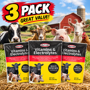 Durvet Vitamins & Electrolytes for Poultry Swine Ruminants & Horses 8 oz. 3-Pack