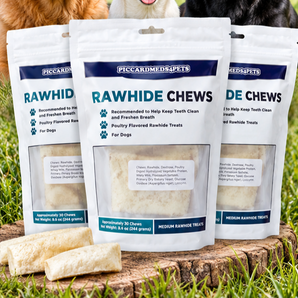 Piccardmeds4pets Rawhide Dental Chews Poultry Flavor for Med Dogs 11lbs-25lbs. 3-Pack