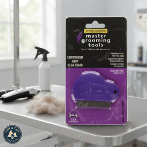 Master Grooming Tools Contoured Grip Flea Comb for Dogs & Cats, Purple 2-Pack