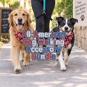 All-American Walking Bundle for Two Small Dogs 2 Patriotic Dog Bandana and Guardian Gear 4-Inch Coupler