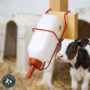 Calf Nursing Bundle Miller 3 Quart Nursing Bottle with Screw-On Nipple and Bottle Holder for Calves, Lambs & Kids