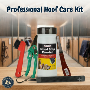 Professional Hoof Care Kit for Horses, Goats & Sheep with Right-Hand Hoof Knife, Foot Rot Shears, Rasp, Pick & Blood Stop Powder