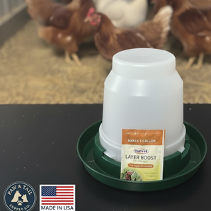 Little Giant 1 Gal Poultry Nesting Jug Base Green Waterer + Layer Boost Combo