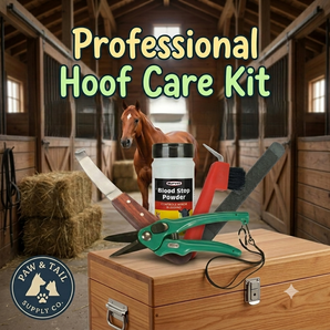 Professional Hoof Care Kit for Horses, Goats & Sheep with Left-Hand Hoof Knife, Foot Rot Shears, Rasp, Pick & Blood Stop Powder