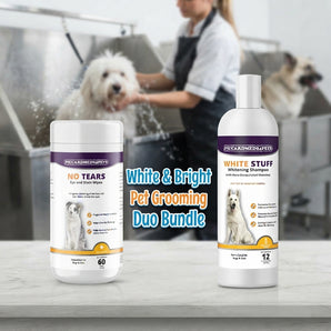 White & Bright Pet Grooming Duo – PiccardMeds4Pets Whitening Shampoo + Eye & Stain Wipes