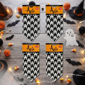 Aria Halloween Bat Houndstooth Dog Bandana One Size Pet Accessory 4-Pack
