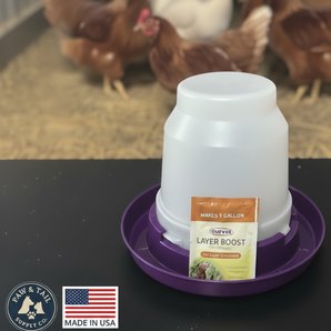 Little Giant 1 Gal Poultry Nesting Jug Purple Waterer Set + Layer Boost Bundle