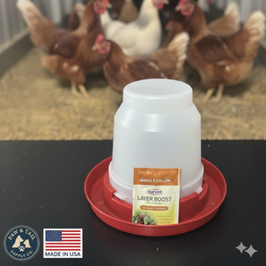 Little Giant 1 Gal Poultry Nesting Jug Red Waterer Set + Layer Boost Bundle