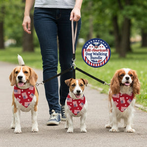 All-American Walking Bundle for Three Small Dogs Patriotic Dog Bandana and Guardian Gear 3-Way Coupler