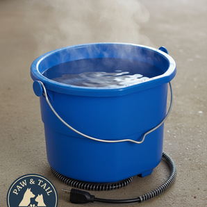 API Heated Flat Back Bucket 10 Quart Blue No-Freeze Water Pail Anti-Chew Cord
