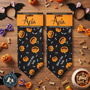 Aria Halloween Dog Bandana Pumpkin Bone Howl-O-Ween Pet Accessory 2-Pack