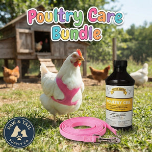 Large Poultry Care Bundle Original Valhoma Pink Chicken Harness & 6-Foot Leash with Rooster Booster Poultry Cell 16 oz.