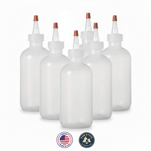 Boston Round Squeeze Bottles with Yorker Caps Durable Dispensing Bottles 8oz 6-Pack