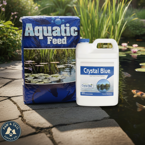 Crystal Blue Pond Colorant & Aquatic Feed Floating Fish Food Bundle for Koi & Catfish