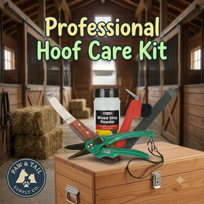 Professional Hoof Care Kit for Horses, Goats & Sheep with Left-Hand Hoof Knife, Foot Rot Shears, Rasp, Pick & Blood Stop Powder