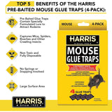 Harris Pre-Baited Mouse Glue Traps, Fully Disposable 4-Pack Harris