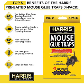 Harris Pre-Baited Mouse Glue Traps, Fully Disposable 4-Pack Harris