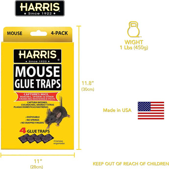 Harris Pre-Baited Mouse Glue Traps, Fully Disposable 4-Pack Harris