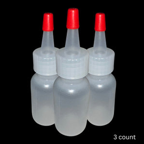 Boston Round Squeeze Bottles with Yorker Caps 1oz Durable Dispensing Bottles for Crafts, Baking, Oils, Paints & More 3Pack