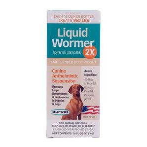 Durvet Pyrantel Pamoate Liquid Wormer 16 oz Dog Hookworm Roundworm Dewormer