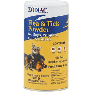 Zodiac Flea & Tick Powder 6 oz. for Dogs Puppies Cats Kittens Shaker Top