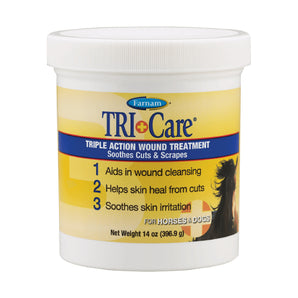 Farnam TRI-Care Triple Action Wound Treatment Horses Dogs Cuts Scrapes Heal 14 oz.