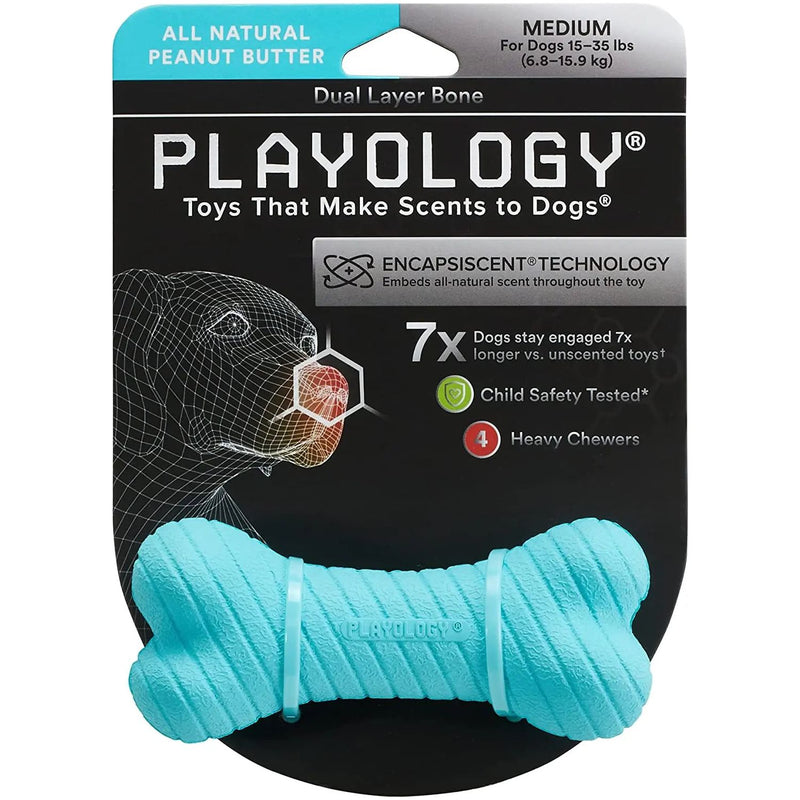 Playology Dual Layer Bone Dog Toy Peanut Butter Scent, Medium PLAYOLOGY