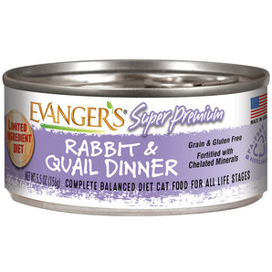 Chicken Limited Ingredient Cat Evanger's All Life Stages Super Premium Rabbit & Quail Dinner Wet Food (5.5oz)